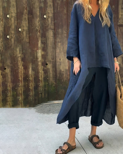 Ylva - Dames co-ord set met losvallende top en rechte broek - Glamorix