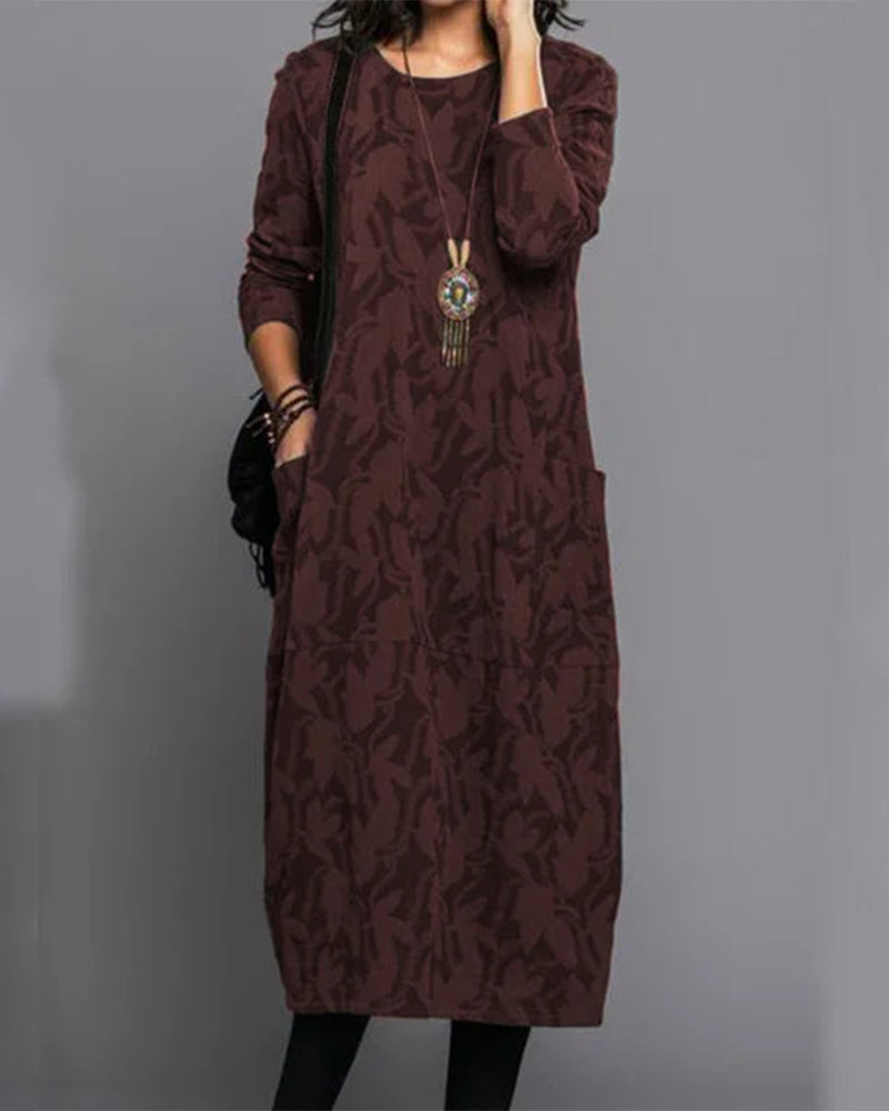 Comfortabele midi damesjurk met lange mouwen en minimalistisch design – NuvellaSoft Dress - Glamorix
