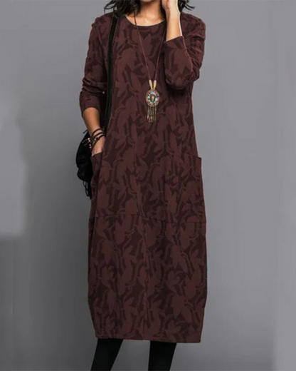 Comfortabele midi damesjurk met lange mouwen en minimalistisch design – NuvellaSoft Dress - Glamorix