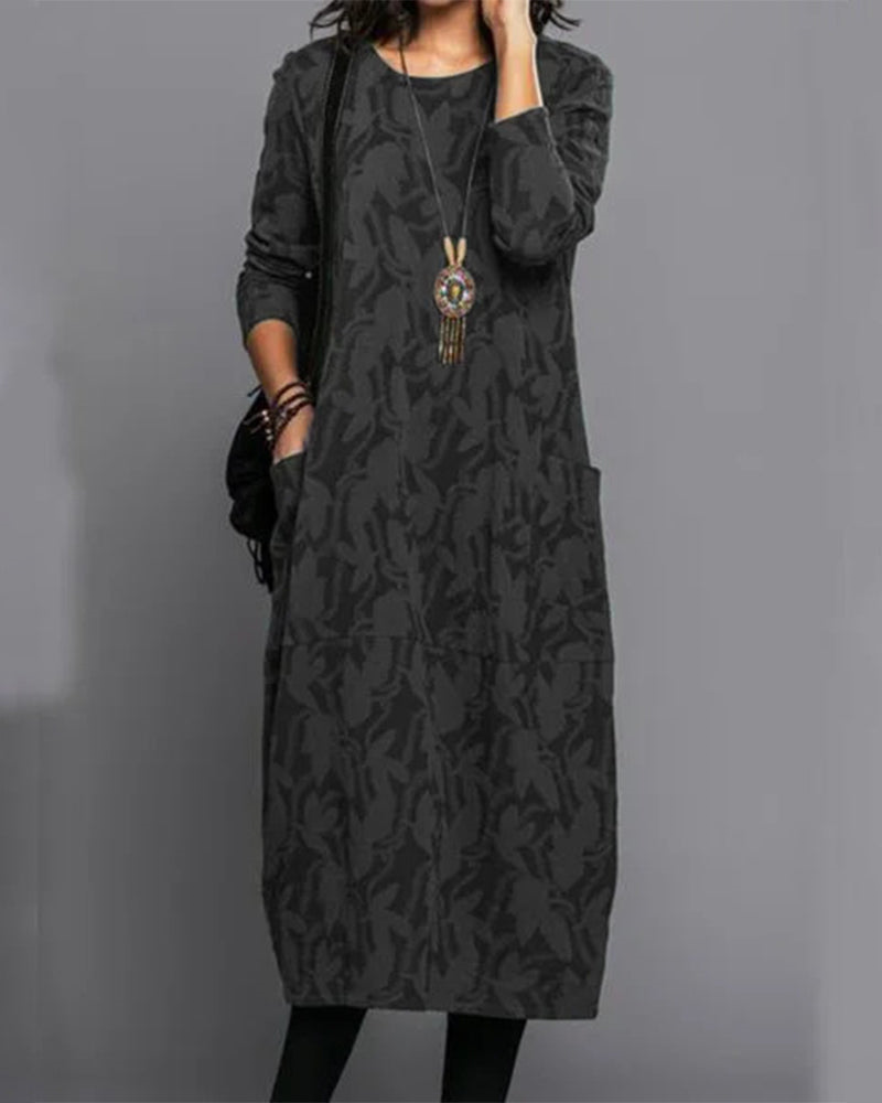 Comfortabele midi damesjurk met lange mouwen en minimalistisch design – NuvellaSoft Dress - Glamorix