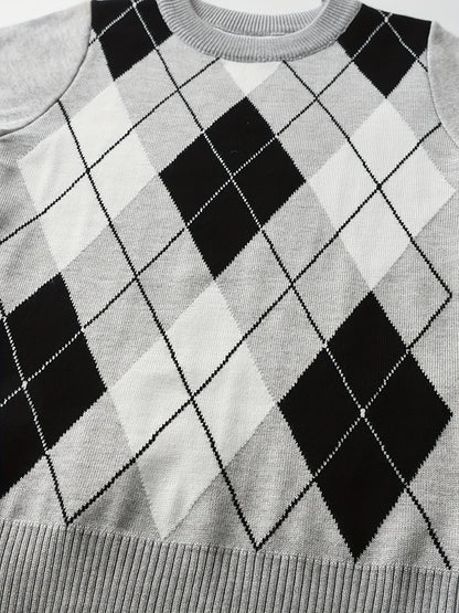 NOAH - Jongens gebreide sweater met argyle patroon en lange mouwen