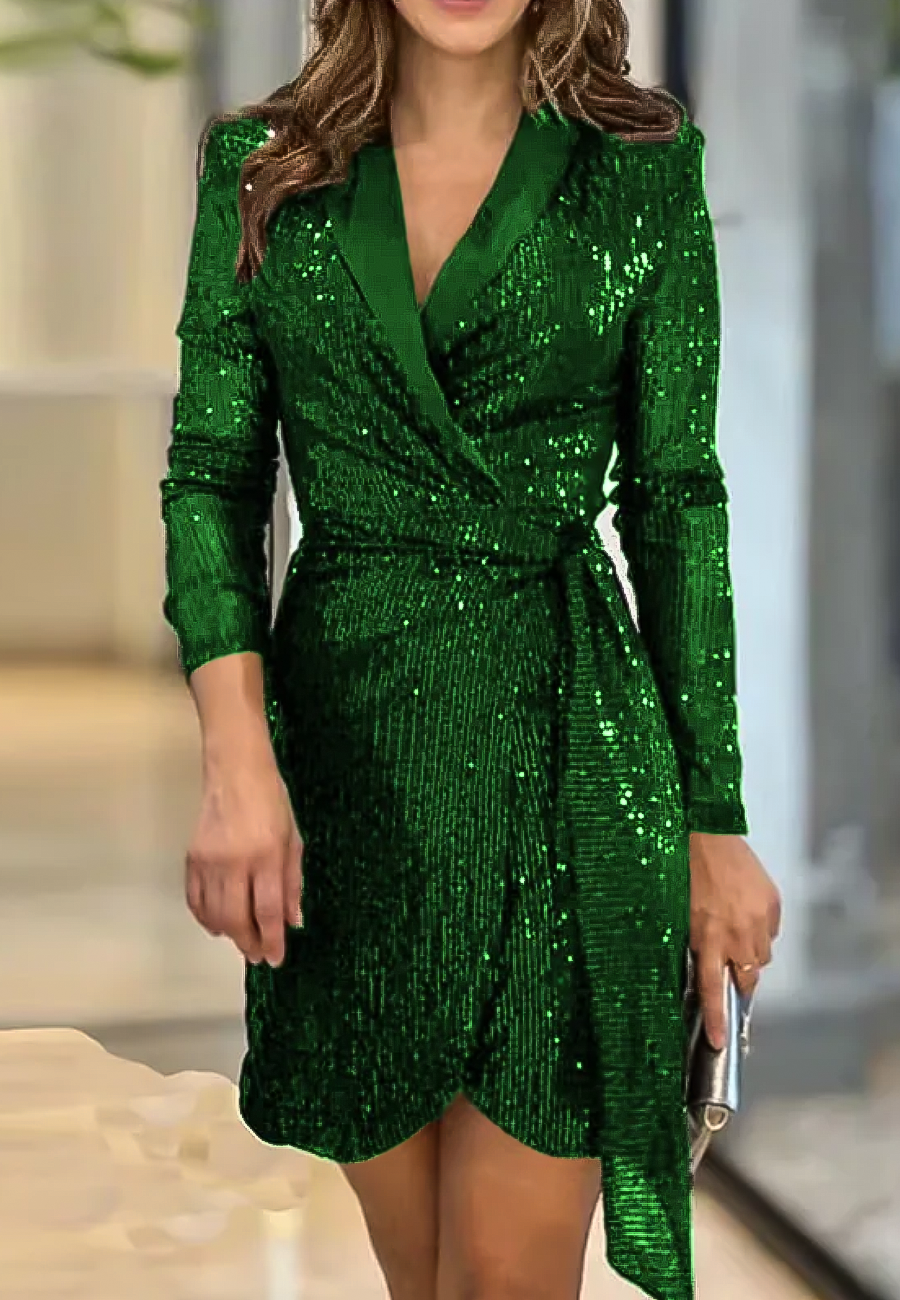 Glinsterende mini-wrapjurk voor dames met V-hals – SELINA GLOW - Glamorix