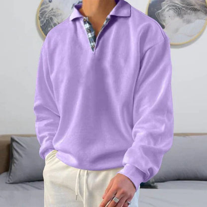 MARCUS - Casual pullover met geruite kraag en lange mouwen