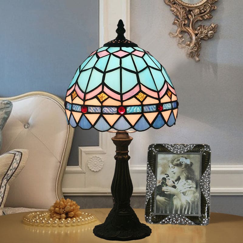 SIENNA - Tiffany vormige lamp van gekleurd glas met loodlijnen
