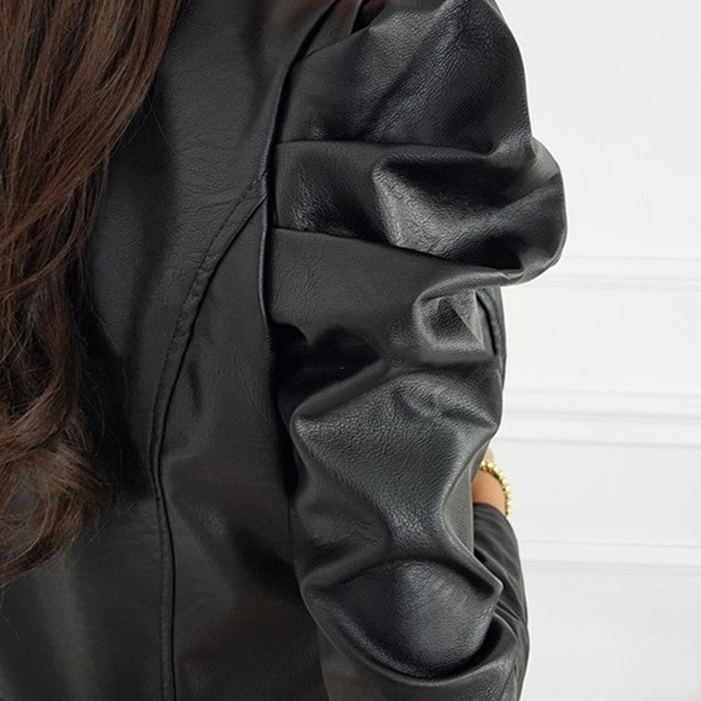 Leren jas met plissé in zwart voor dames – NOVALEATHER - Glamorix