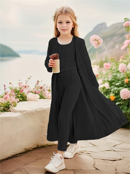 EVA - 3-delige stretchy gebreide set met vest, top en legging voor meisjes