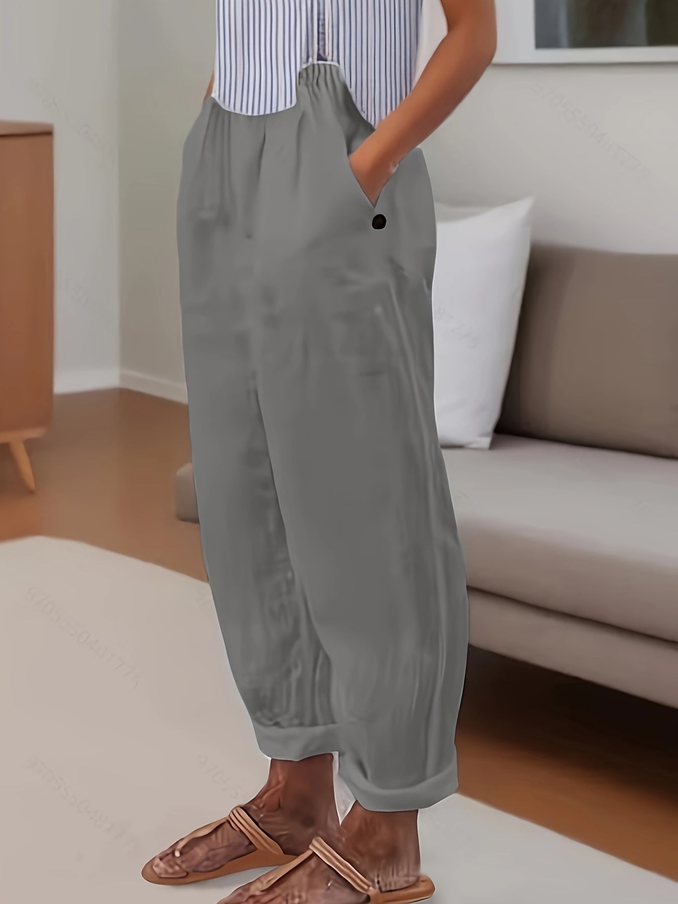 Relaxed fit damesbroek met hoge taille en omslagzoom – VARELIA TAILOR - Glamorix