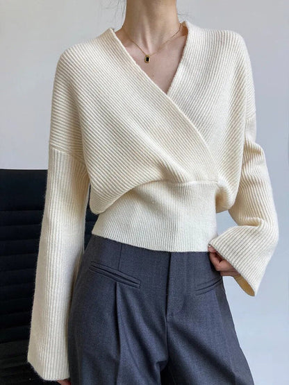 WRAPSTYLE - Klassieke Wikkelpullover met Opvallend Decolleté