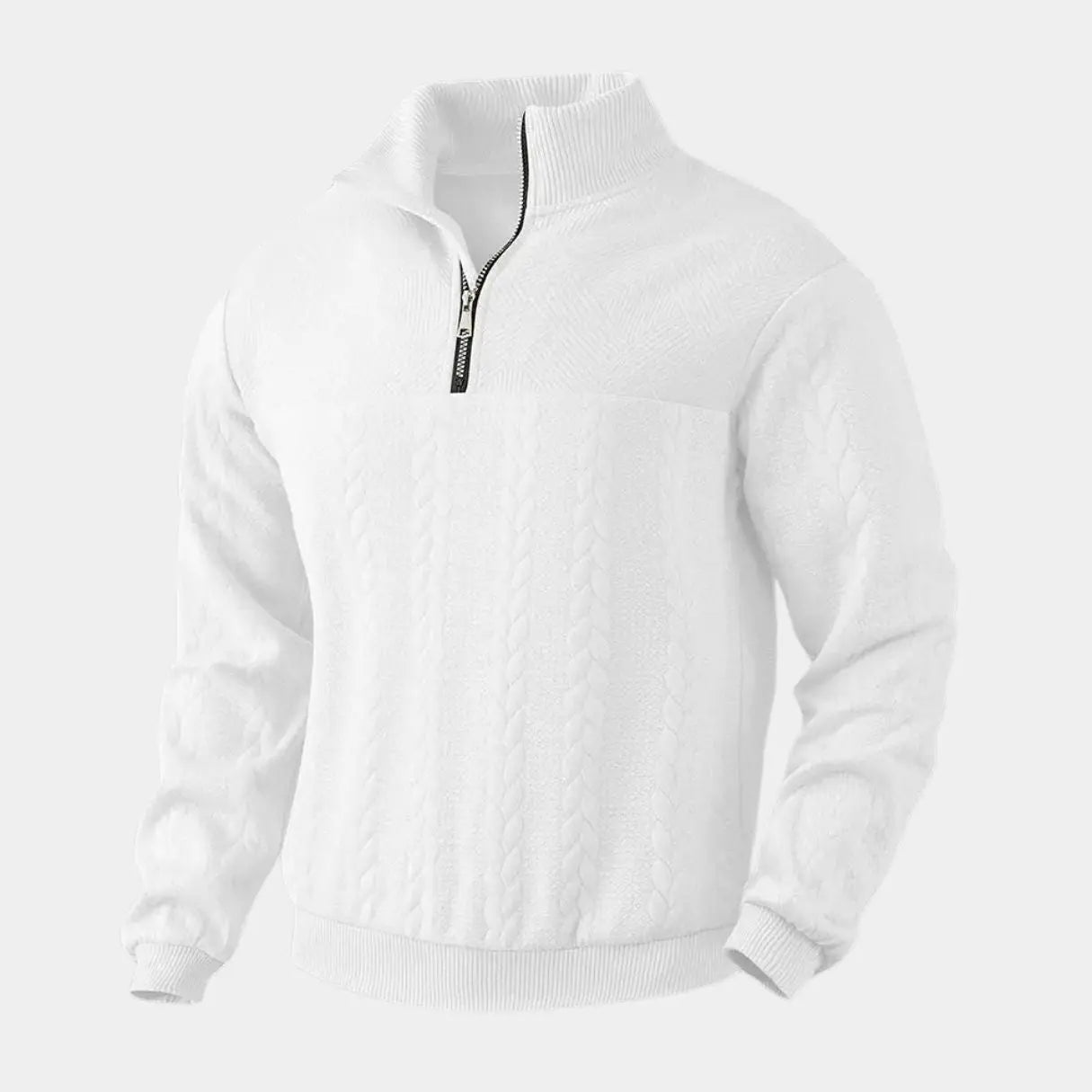 CALEB – Heren kabeltrui met kwart ritssluiting en klassieke charme