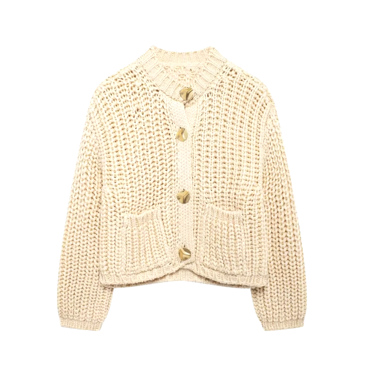SOFIA - Beige gebreid vest met knopen en mandarin kraag