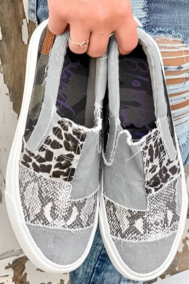 Slip-on dames sneakers met speels patchwork design – LUNARIA STEP - Glamorix