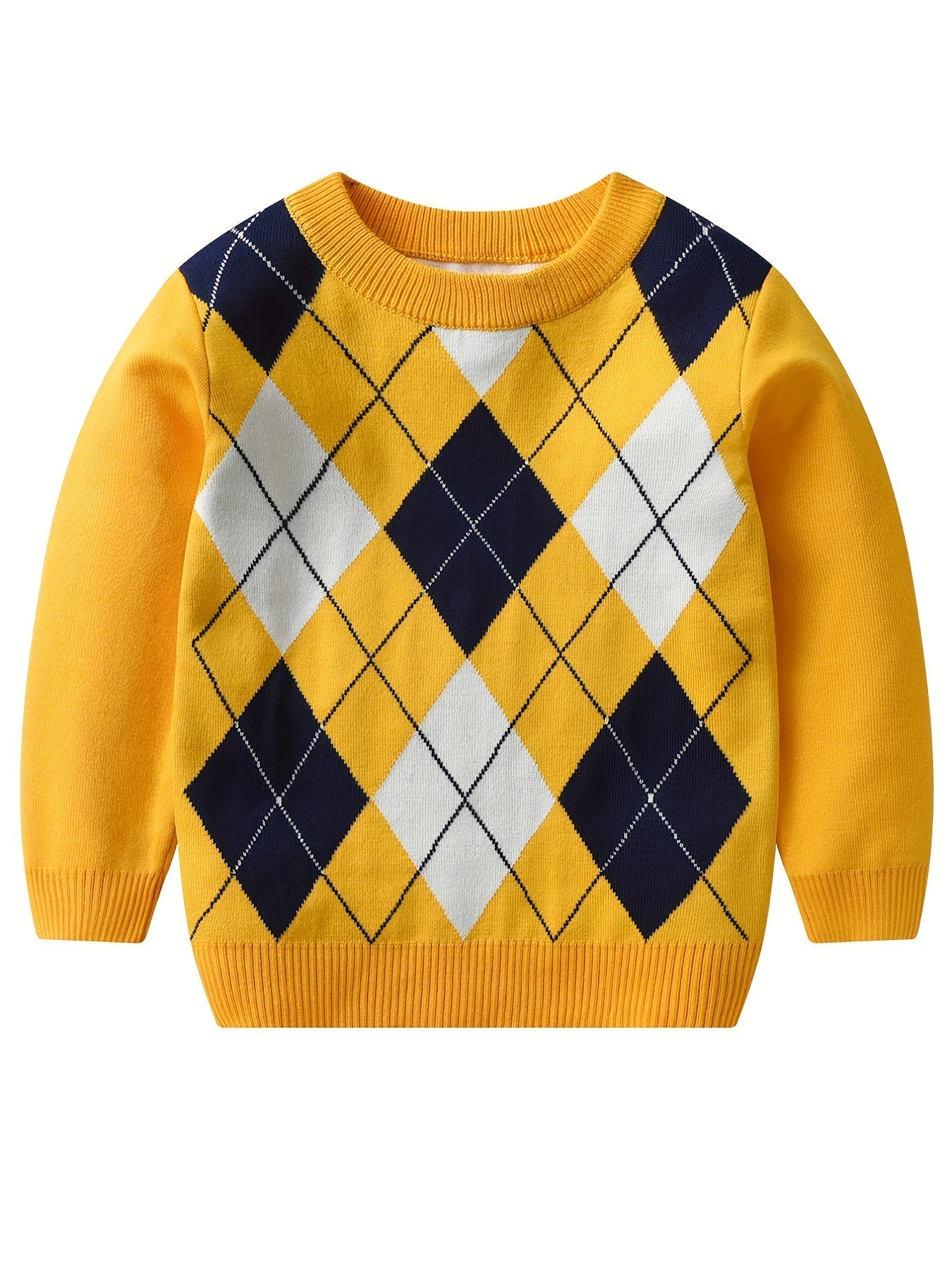 NOAH - Jongens gebreide sweater met argyle patroon en lange mouwen