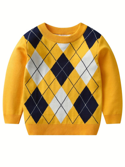 NOAH - Jongens gebreide sweater met argyle patroon en lange mouwen