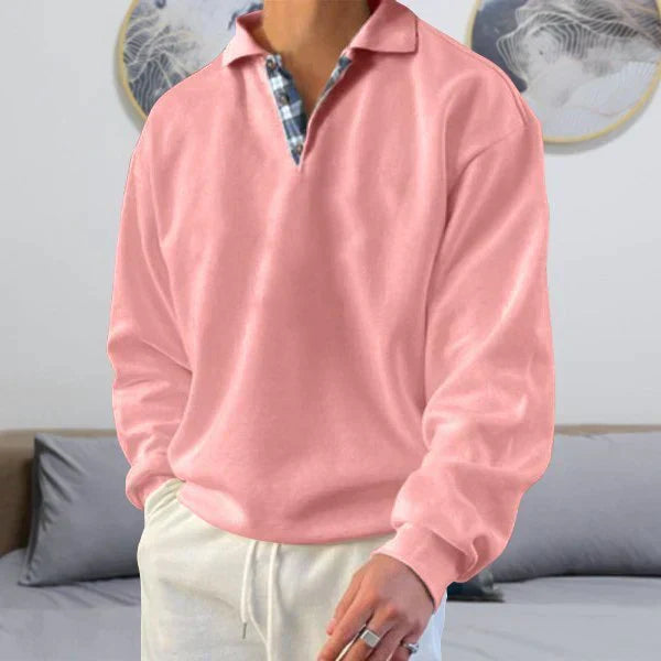 MARCUS - Casual pullover met geruite kraag en lange mouwen