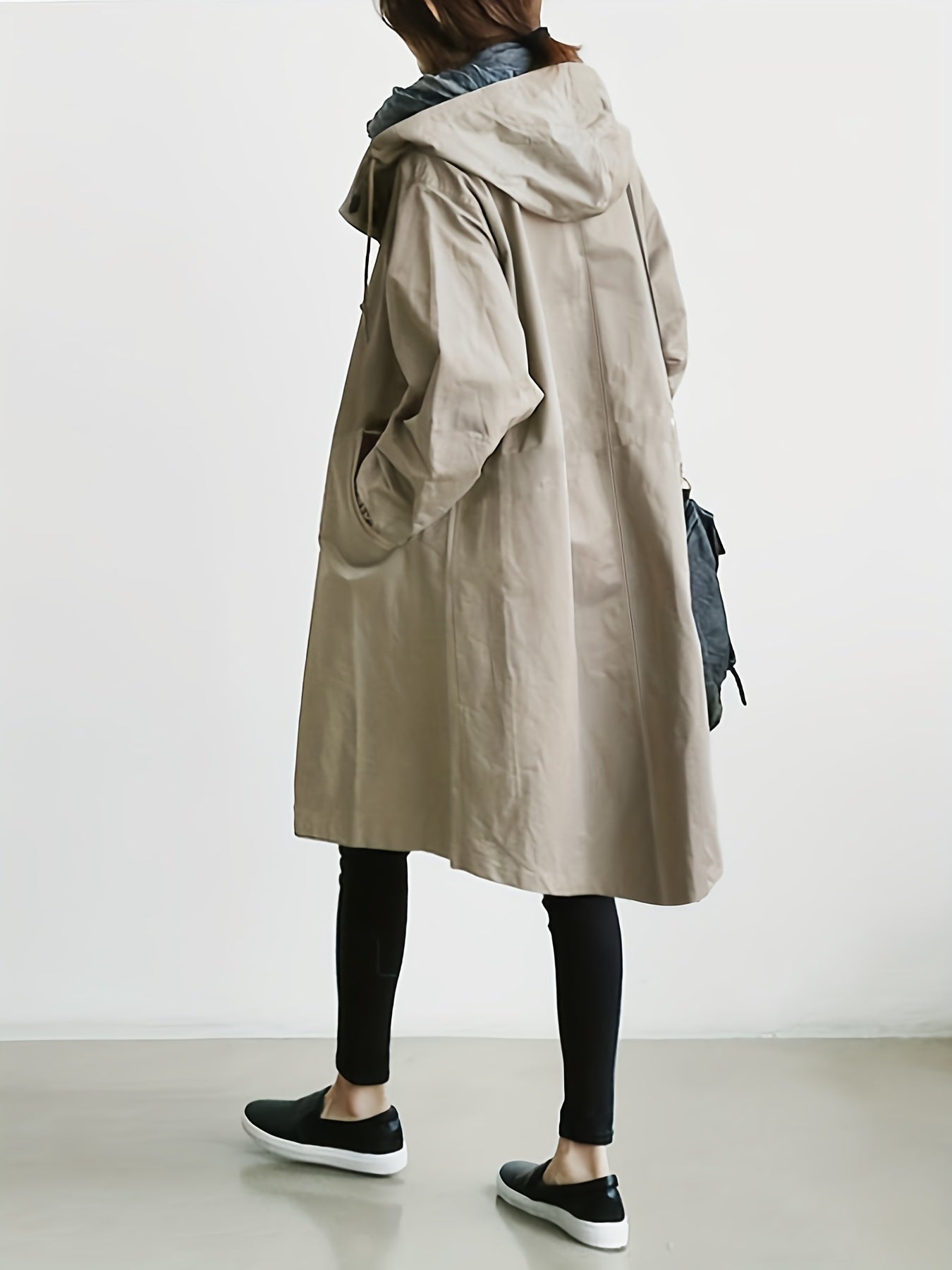 ELINA - Casual lange dames trenchcoat met capuchon, trekkoord en zijzakken