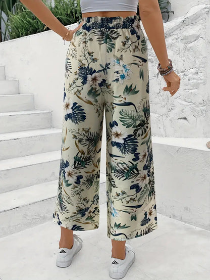 Wijde damesbroek met tropische print en elastische taille – CALIVA TROPIC - Glamorix