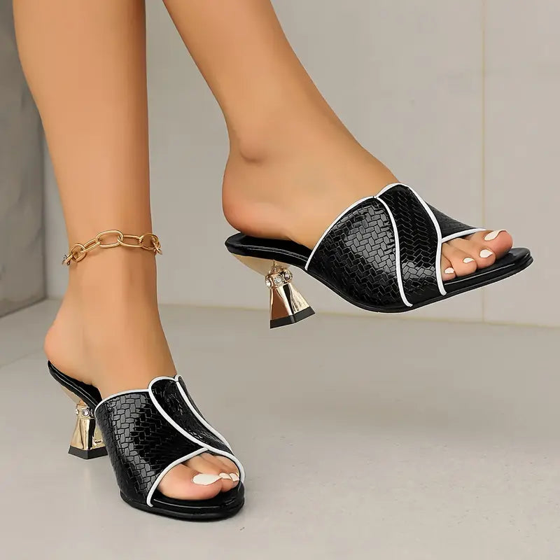 Modieuze open muiltjes met glanzende blokhak – LUMELLA - Glamorix