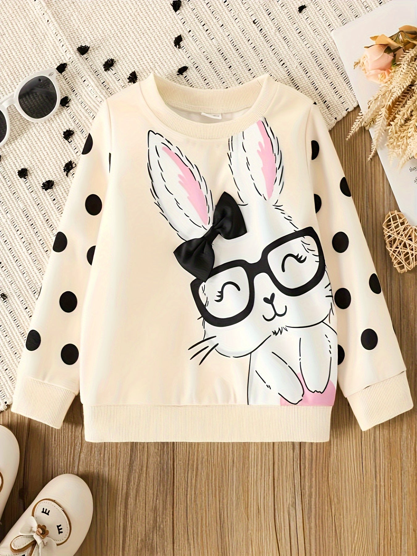 LILY - Toddler meisjes trui met konijn en stippenprint