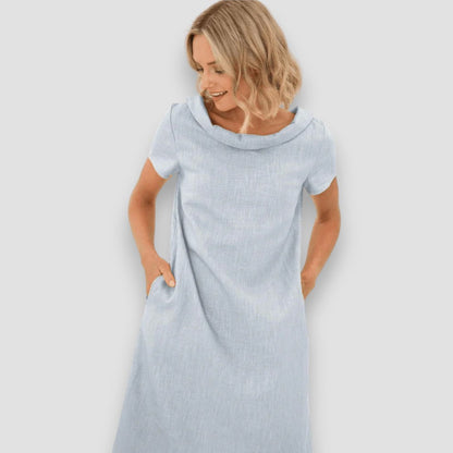 Vrouwen - A-lijn Zomerjurk - Korte Mouwen en Boothals - Luchtige Stof - Zomerse Mode - Glamorix