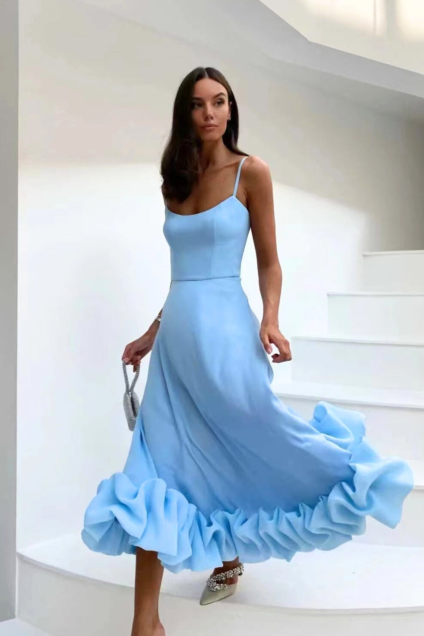 Luchtige maxi-jurk met speelse rucheszoom – AURÉLIA - Glamorix