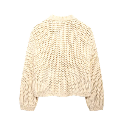 SOFIA - Beige gebreid vest met knopen en mandarin kraag