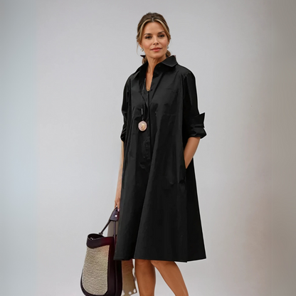 Moderne oversized zwarte overhemdjurk voor moeiteloze stijl – NoiraFlow - Glamorix