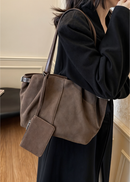Luxe suède tote bag met bijpassend etui – ELIANE