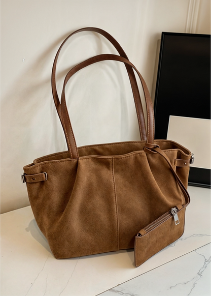 Luxe suède tote bag met bijpassend etui – ELIANE