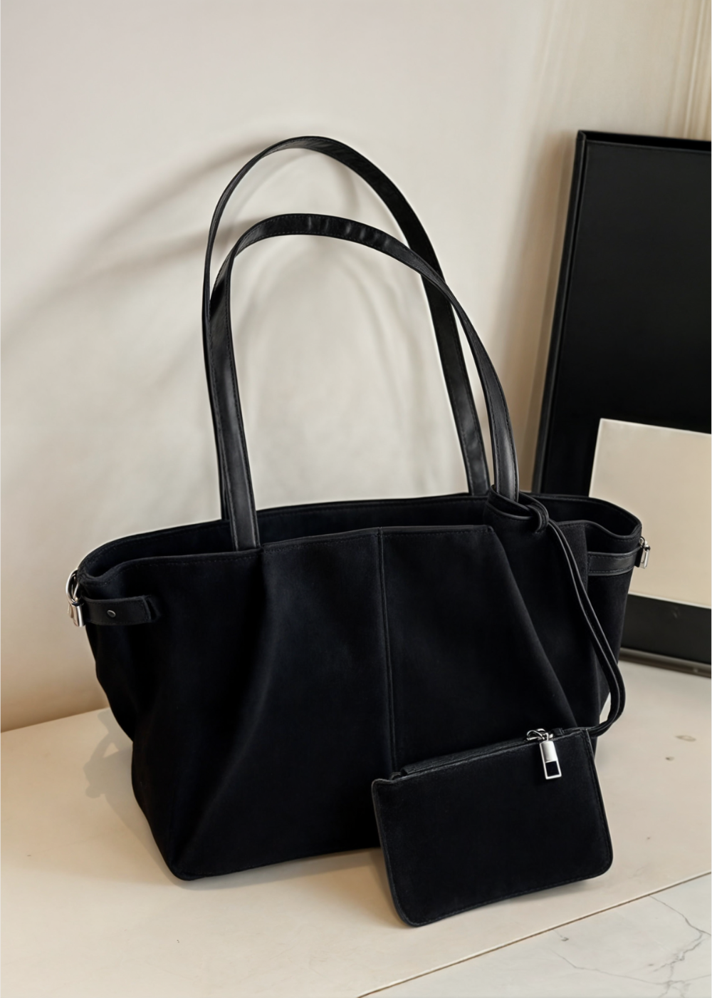 Luxe suède tote bag met bijpassend etui – ELIANE