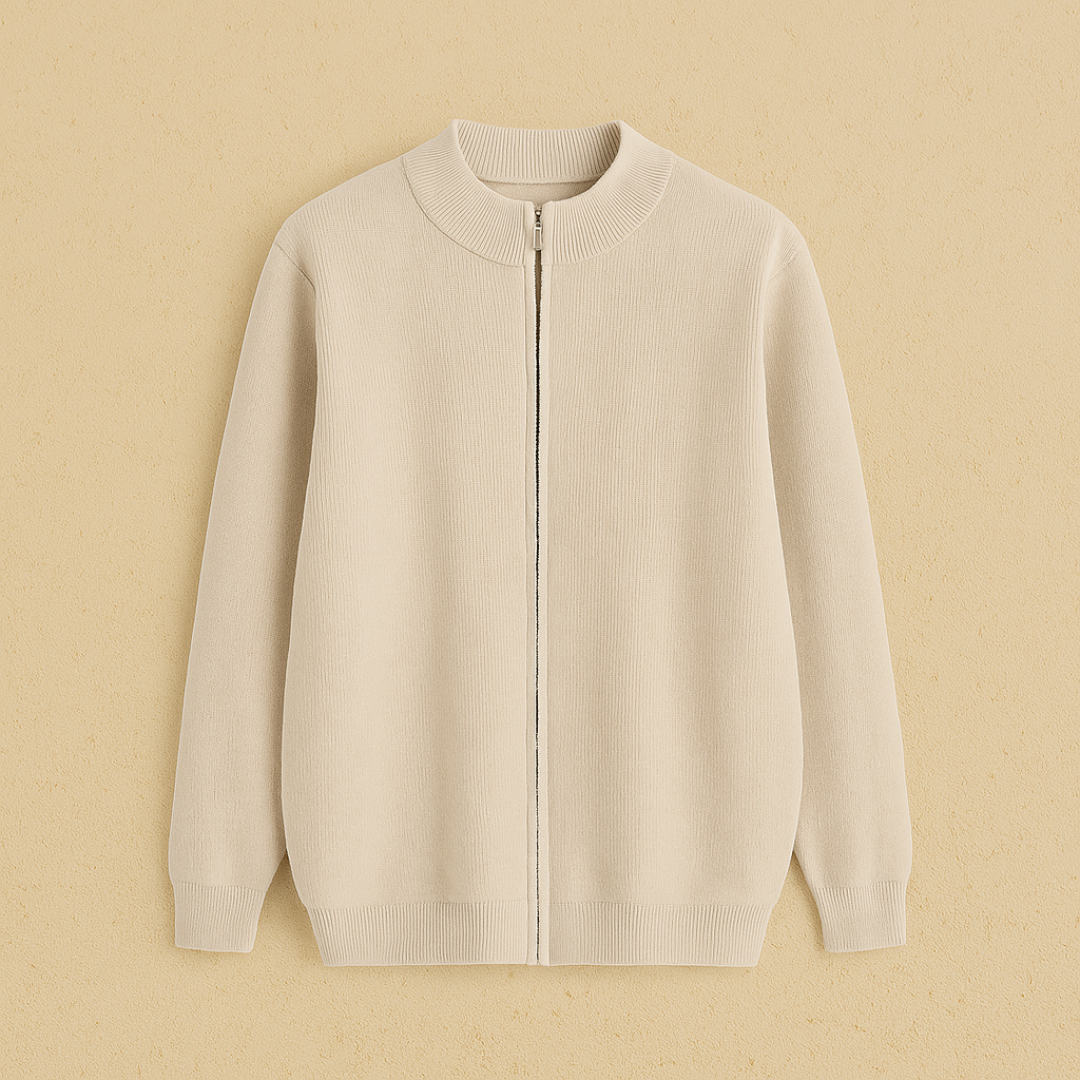 Rust in uitstraling, kracht in eenvoud: een full-zip vest met luxe kasjmier en moderne verfijning voor heren – NOVARA - Glamorix