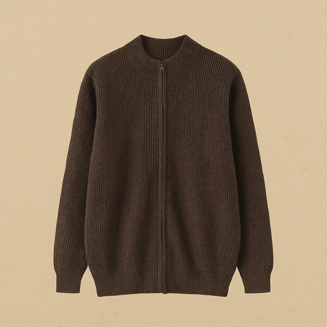 Rust in uitstraling, kracht in eenvoud: een full-zip vest met luxe kasjmier en moderne verfijning voor heren – NOVARA - Glamorix