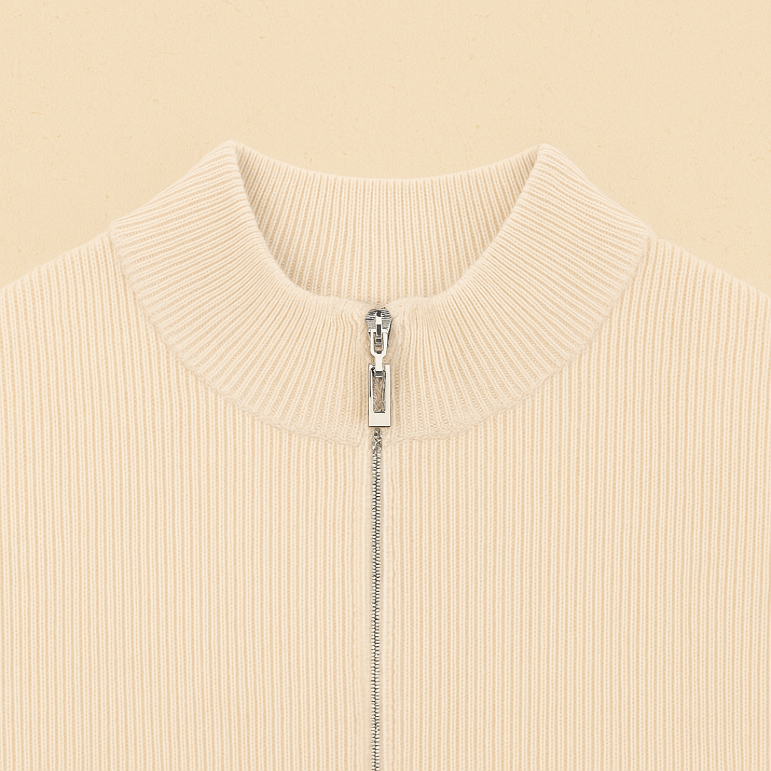 Rust in uitstraling, kracht in eenvoud: een full-zip vest met luxe kasjmier en moderne verfijning voor heren – NOVARA - Glamorix