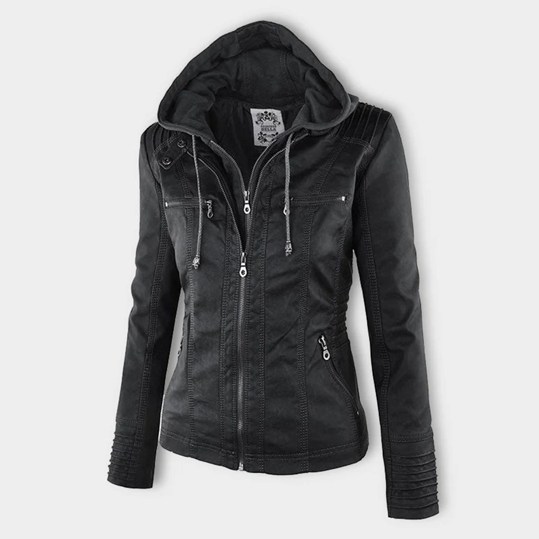 AURORA – Dames leren jas met capuchon en moderne pasvorm - Glamorix