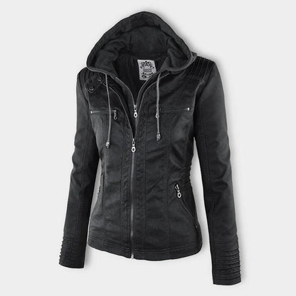 AURORA – Dames leren jas met capuchon en moderne pasvorm - Glamorix