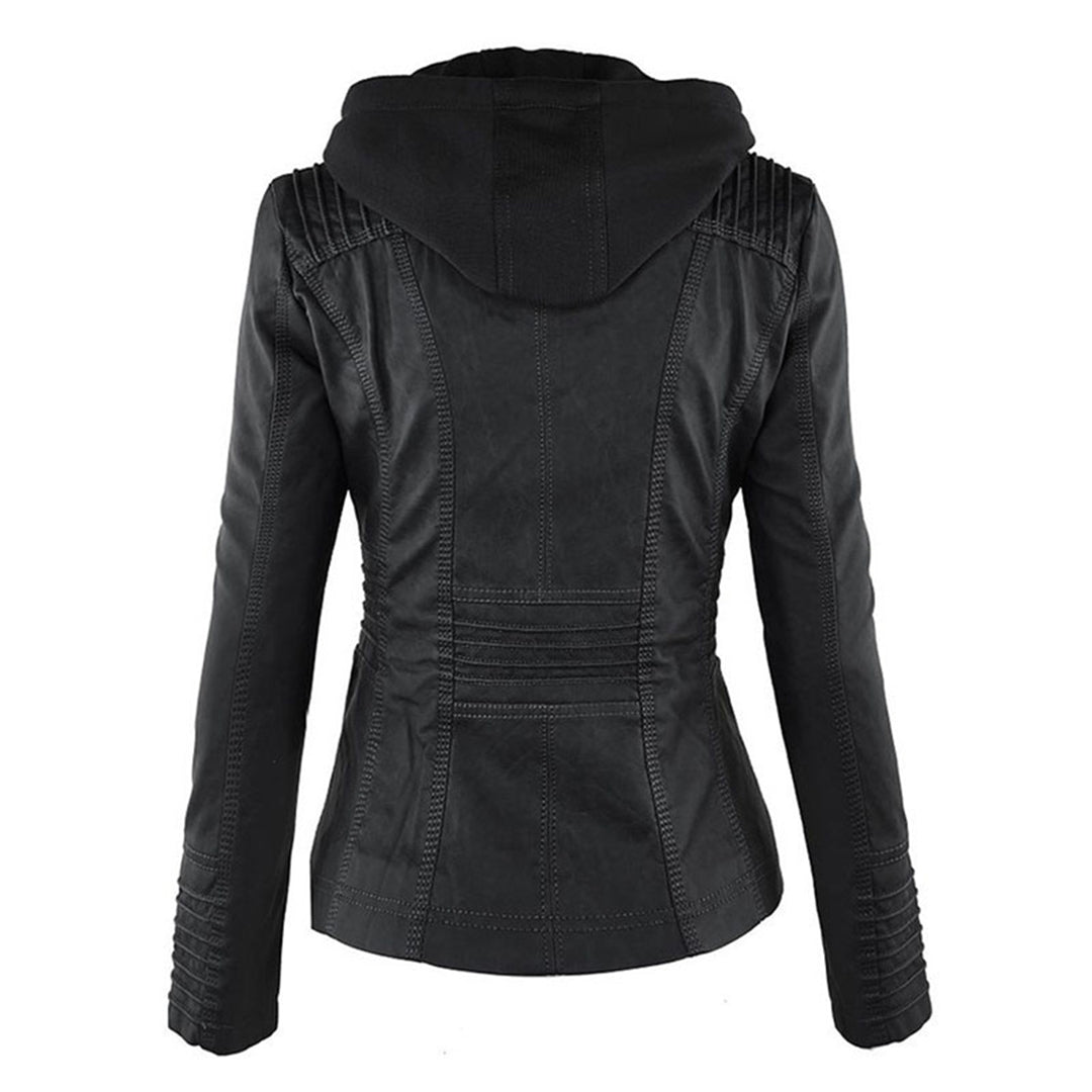 LEIGH – Chaqueta de cuero impermeable para mujer con capucha - Glamorix