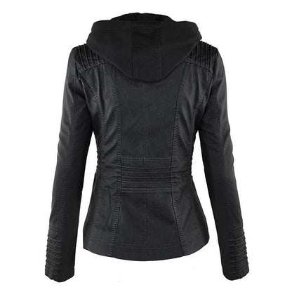 LEIGH – Chaqueta de cuero impermeable para mujer con capucha - Glamorix