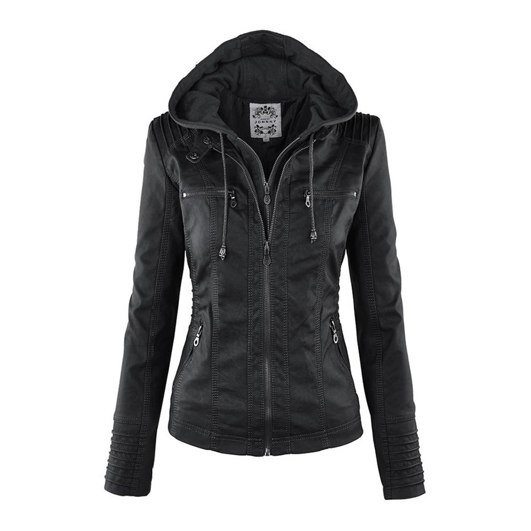 LEIGH – Chaqueta de cuero impermeable para mujer con capucha - Glamorix