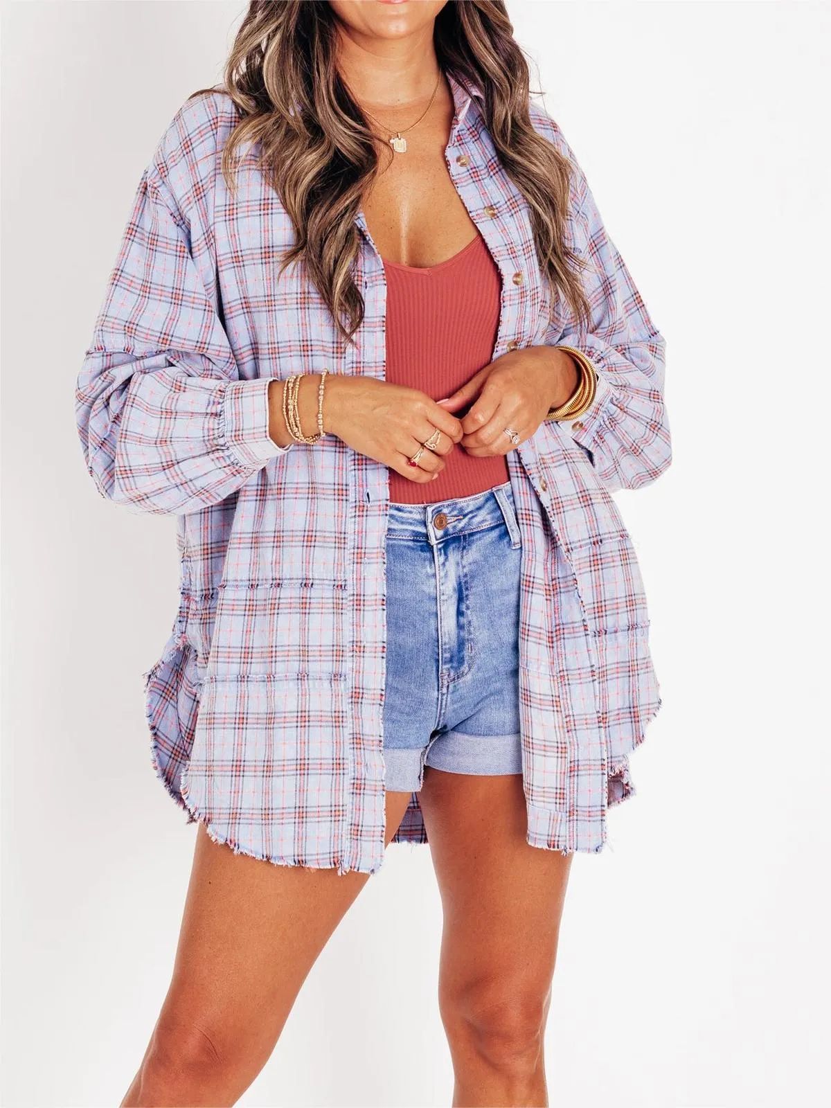 Blouse - Geruit Met Franjes En Losse Vorm - Glamorix