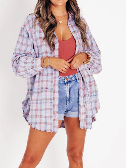 Blouse - Geruit Met Franjes En Losse Vorm - Glamorix