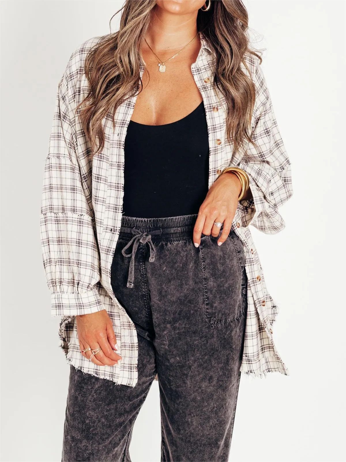 Blouse - Geruit Met Franjes En Losse Vorm - Glamorix