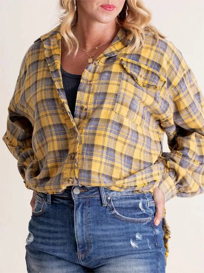 Blouse - Geruit Met Franjes En Losse Vorm - Glamorix