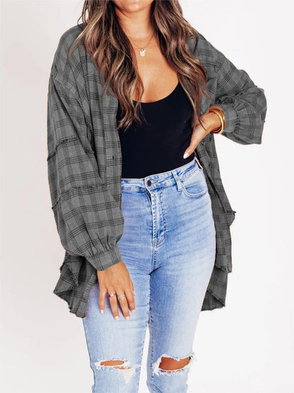 Blouse - Geruit Met Franjes En Losse Vorm - Glamorix