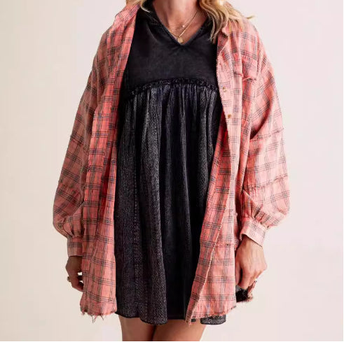 Blouse - Geruit Met Franjes En Losse Vorm - Glamorix