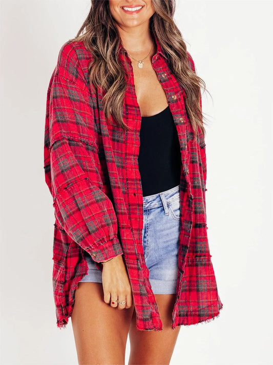 Blouse - Geruit Met Franjes En Losse Vorm - Glamorix