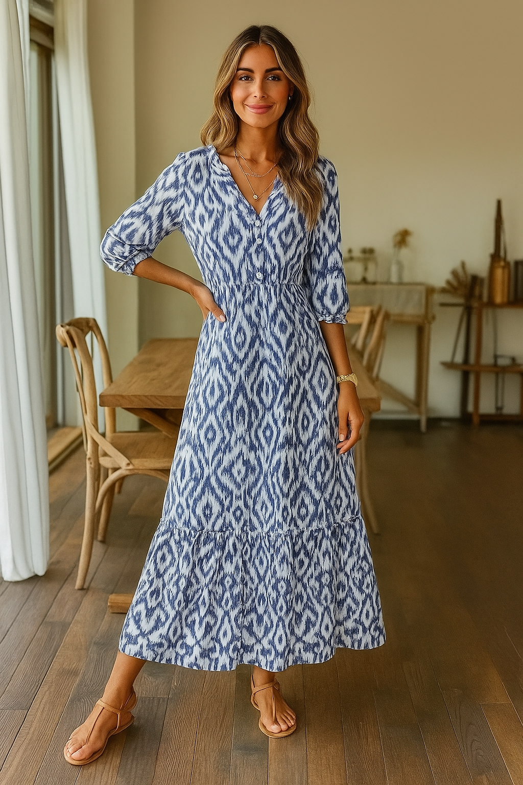 Luchtige dames zomerjurk met V-hals en halve mouwen – SOLENA BREEZE - Glamorix