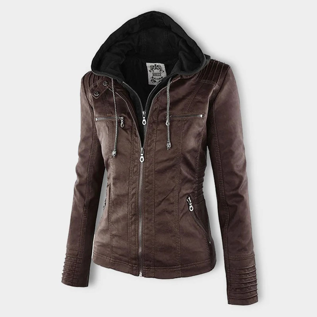 AURORA – Dames leren jas met capuchon en moderne pasvorm - Glamorix