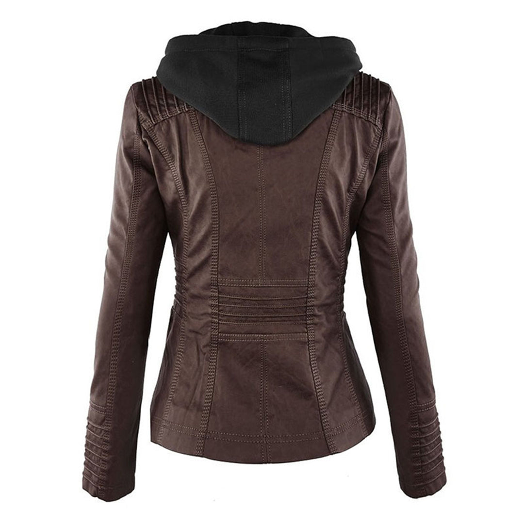 AURORA – Dames leren jas met capuchon en moderne pasvorm - Glamorix
