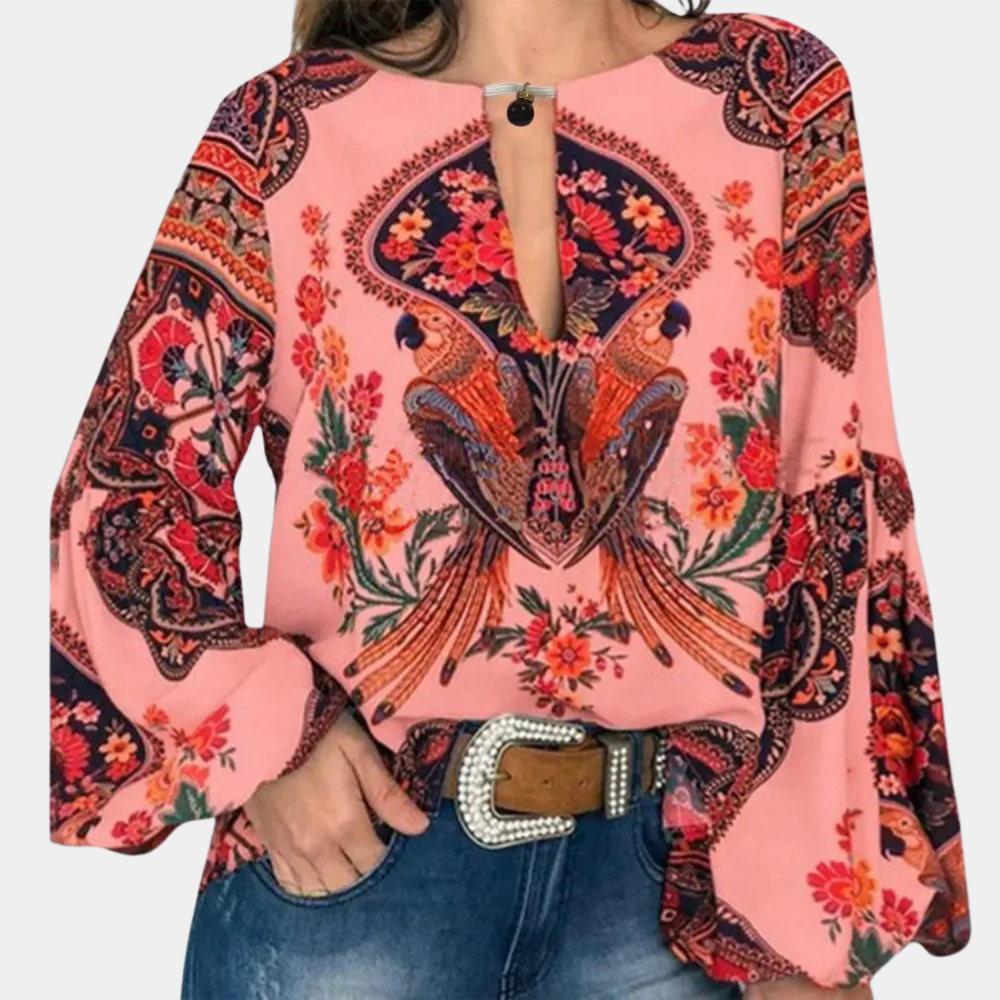 Dames blouse met open hals en volumemouwen – ILARA BREEZE - Glamorix