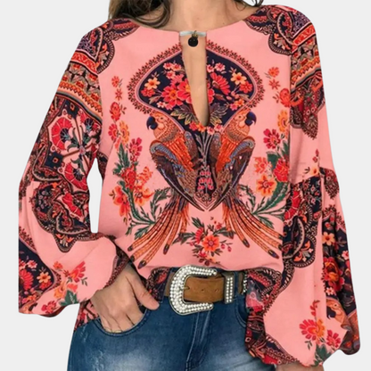 Dames blouse met open hals en volumemouwen – ILARA BREEZE - Glamorix