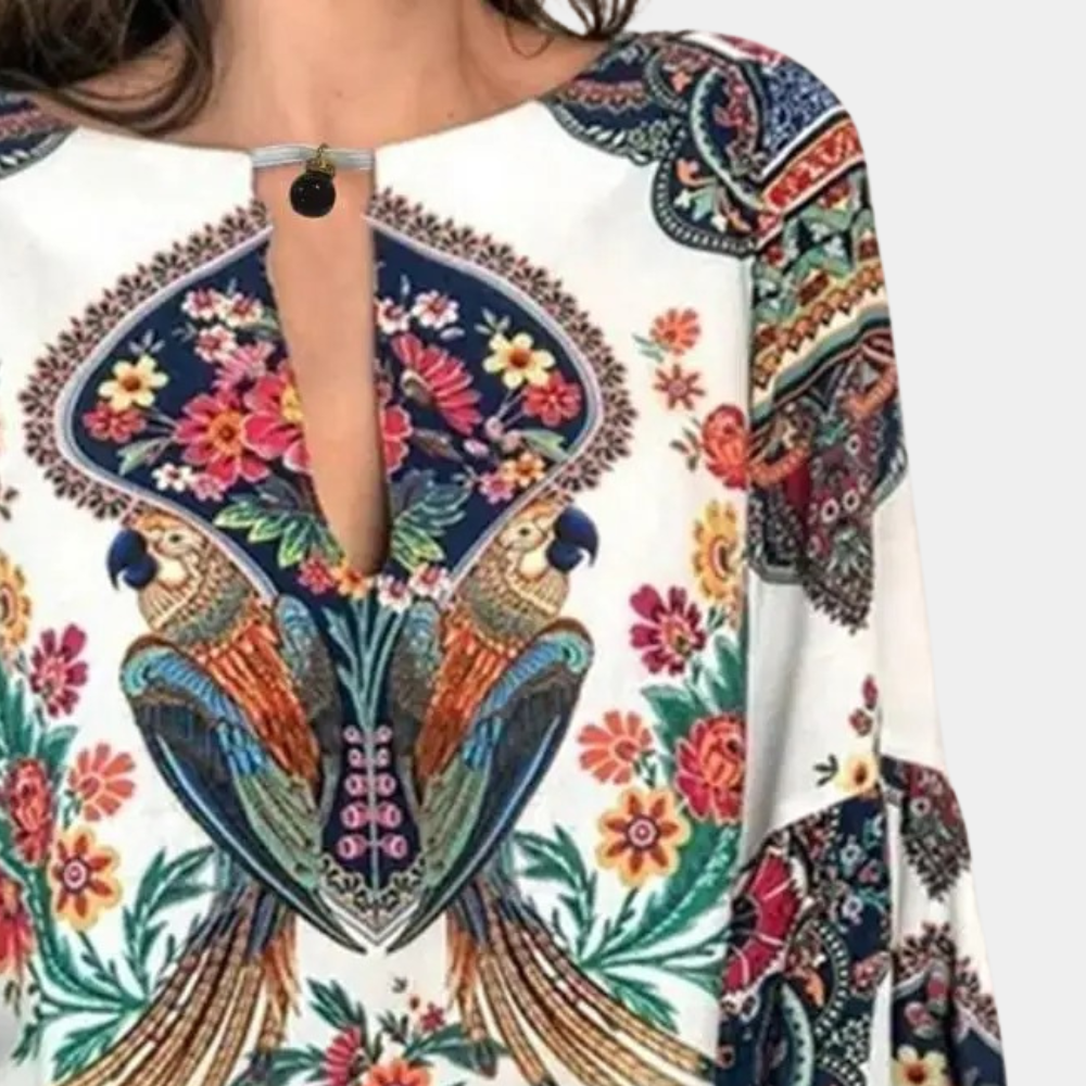 Dames blouse met open hals en volumemouwen – ILARA BREEZE - Glamorix